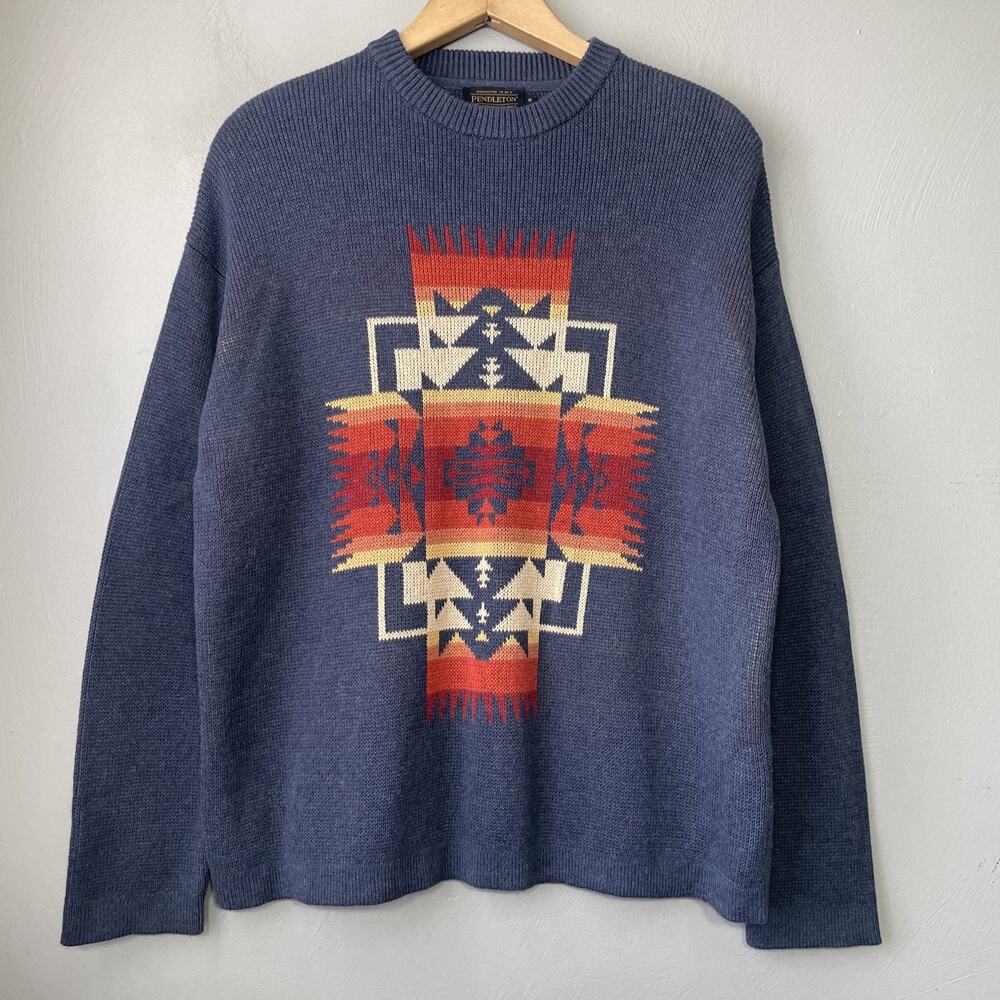 Pendleton Crew Neck Sweater Size Small Blue Southwestern Aztec Heritage Cotton